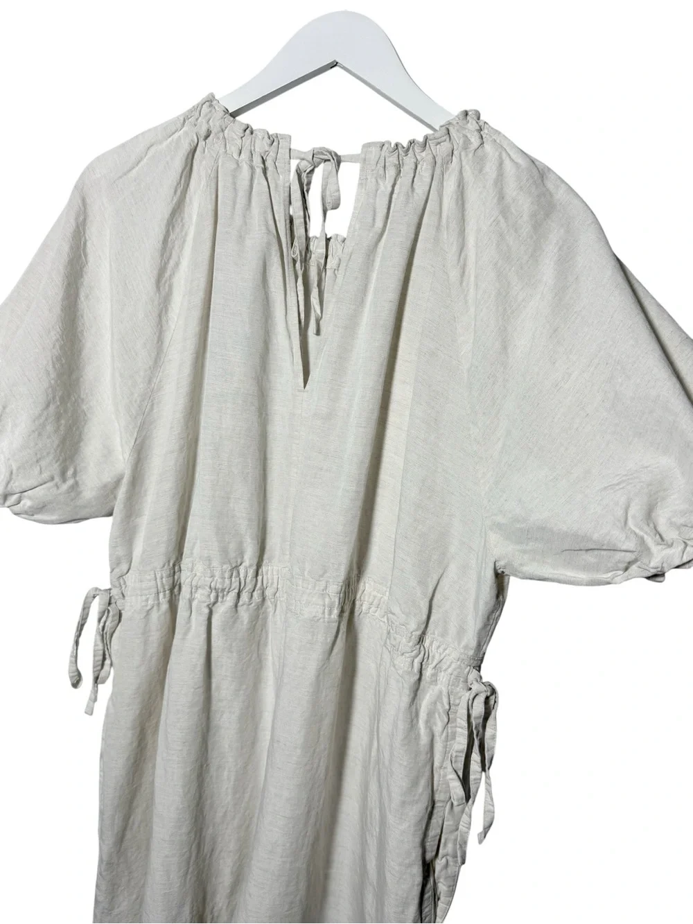 COS Puff Sleeve Jumpsuit Linen Blend Natural Light Beige Size Small